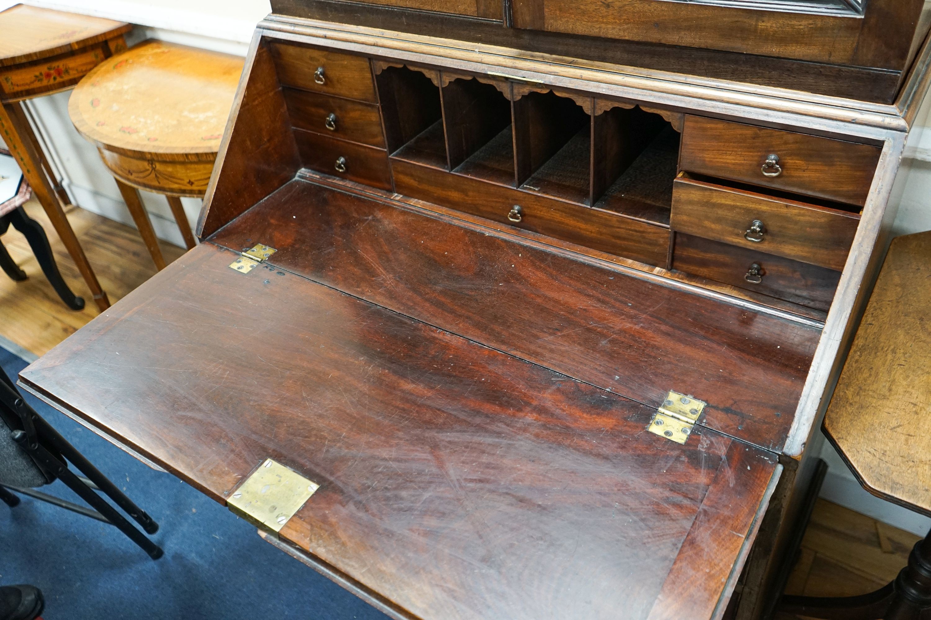 A George III and later mahogany bureau bookcase, length 91cm, depth 57cm, height 210cm